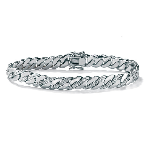 Men's Diamond Accent Curb-Link Bracelet Platinum-Plated 8.5" (9mm)