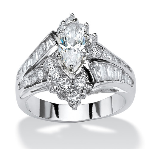 3.20 TCW Marquise-Cut Cubic Zirconia Platinum-Plated Engagement Anniversary Ring