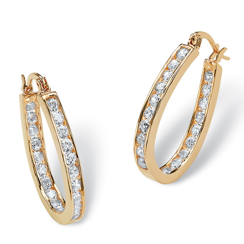 2.52 TCW Round Cubic Zirconia Inside-Out Hoop Earrings in Yellow Goldtone (1")