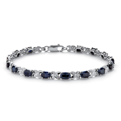 8.44 TCW Genuine Midnight Blue Sapphire Platinum-plated Sterling Silver "X & O" Bracelet