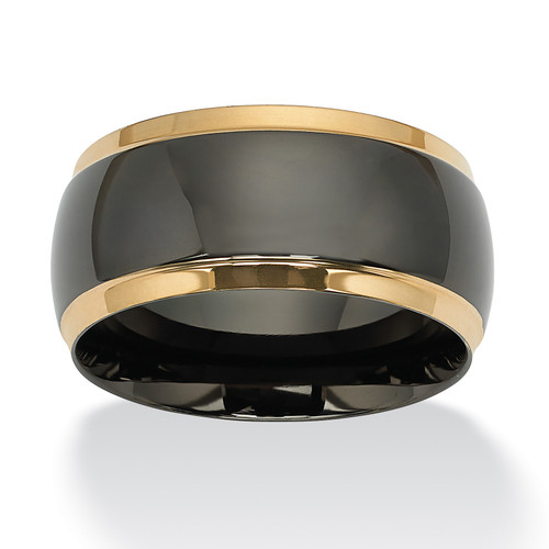 Two-Tone Wedding Band in Black and Gold Ion-Plated Stainless Steel