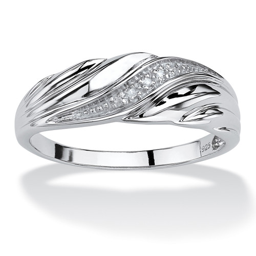 Men's Diamond Accent Platinum-plated Sterling Silver Diagonal Swirl Wedding Band