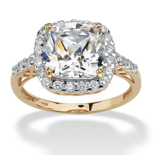 3.20 TCW Cushion-Cut Cubic Zirconia Cutout Halo Engagement Ring in Solid 10k Yellow Gold