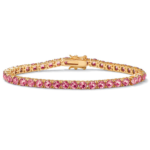 Round Simulated Birthstone Tennis Bracelet in Gold-Plated