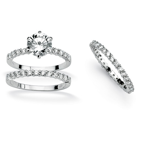 3 Piece 3.75 TCW Round Cubic Zirconia Bridal Ring Set in Platinum-plated Sterling Silver