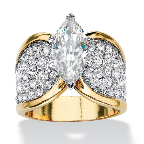 2.48 TCW Marquise-Cut Cubic Zirconia and Pave Crystal Yellow Gold-Plated Cocktail Ring