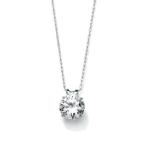 2 TCW Round Cubic Zirconia 10k White Gold Solitaire Pendant and Rope Chain 18"