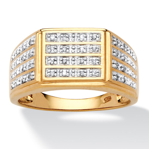 Men's 1/6 TCW Pave Diamond Multi-Row Grid Ring in 18k Gold-plated Sterling Silver