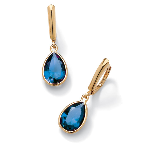 Pear-Cut Simulated Birthstone Drop Earrings in 14k Gold-plated Sterling Silver