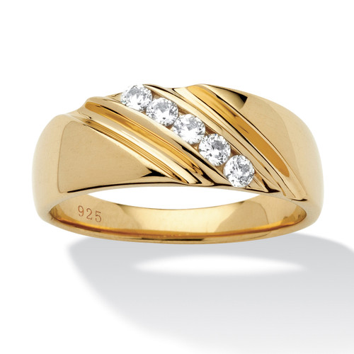 Men's .50 TCW Round Cubic Zirconia Diagonal Ring in 18k Gold-plated Sterling Silver Sizes 8-16
