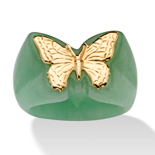 Genuine Green Jade 14k Yellow Gold Butterfly Ring