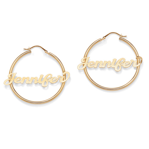 18k Gold-plated Sterling Silver Personalized Hoop Earrings (1 3/4")