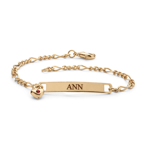 Simulated Birthstone Personalized Bracelet With Heart Charm Goldtone 7.25"