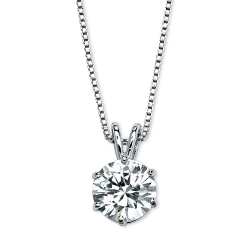 3 TCW Round Solitaire Cubic Zirconia Necklace in Platinum over .925 Sterling Silver 18"