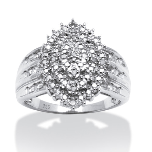 3/8 TCW Round Diamond Platinum-plated Sterling Silver Marquise-Shaped Cluster Ring