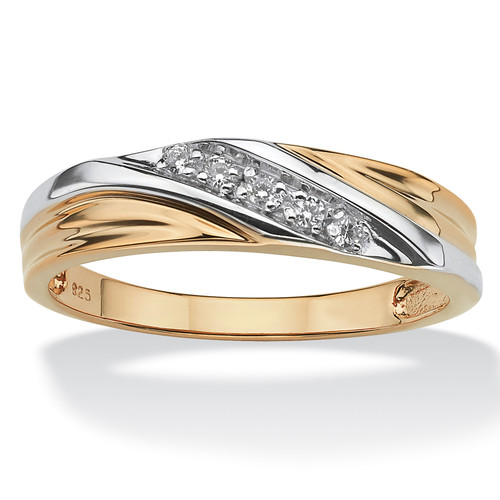 Men's Round 18k Gold-plated Sterling Silver Cubic Zirconia Accent Wedding Band Ring