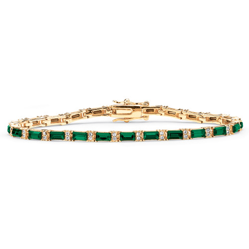 Emerald-Cut Simulated Birthstone Yellow Gold-Plated Tennis Bracelet