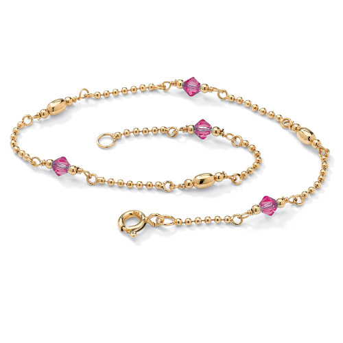 Simulated Birthstone Beaded Ankle Bracelet in 14k Gold-plated Sterling Silver