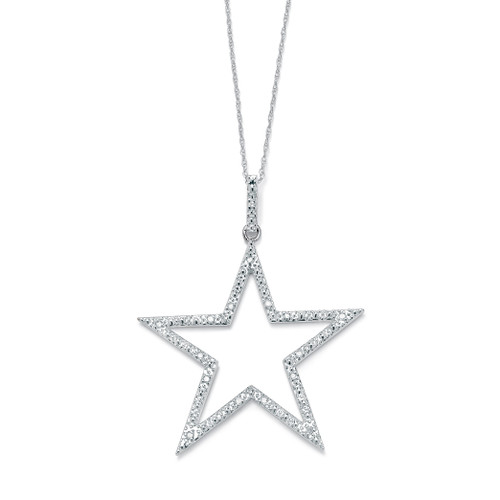 1/10 TCW Round Diamond Star-Shaped Pendant and Chain in Platinum-plated Sterling Silver 18"