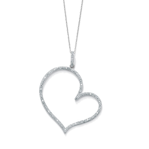 1/10 TCW Round Diamond Platinum-plated Sterling Silver Heart-Shaped Pendant and Rope Chain 18"