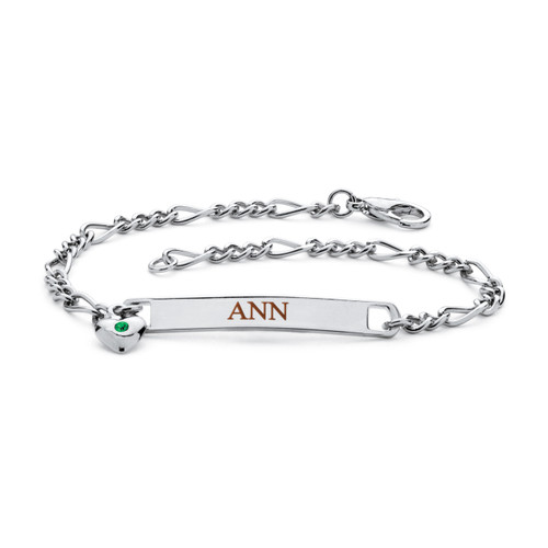 Personalized I.D. Simulated Birthstone Heart Charm Bracelet in Silvertone 7.25"