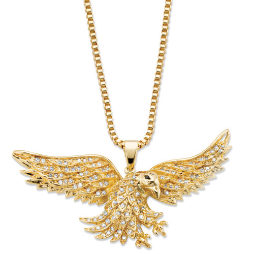 Men's Cubic Zirconia Flying Eagle Pendant Necklace 1 TCW Gold-Plated 24"