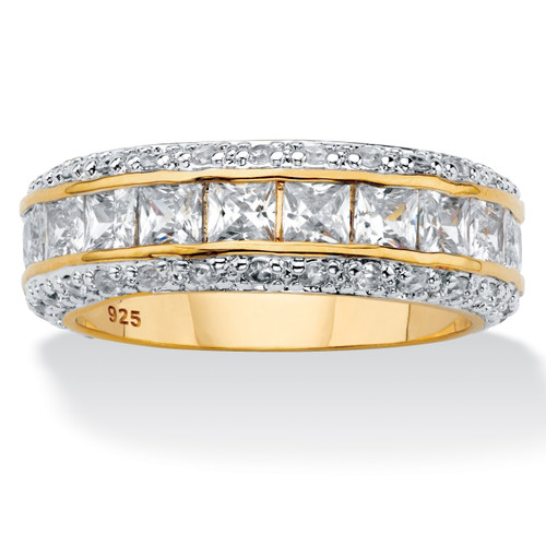 Princess-Cut Cubic Zirconia Eternity Band 4.17 TCW in 14k Yellow Gold over Sterling Silver