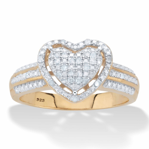 Round Diamond Floating Halo Heart Ring 1/7 TCW in 18k Gold-plated Sterling Silver