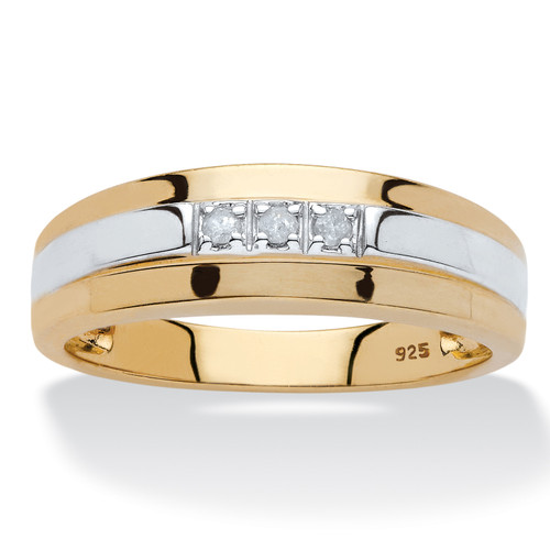 Men's Diamond Accent Two-Tone Band in 18k Yellow Gold-plated Sterling Silver