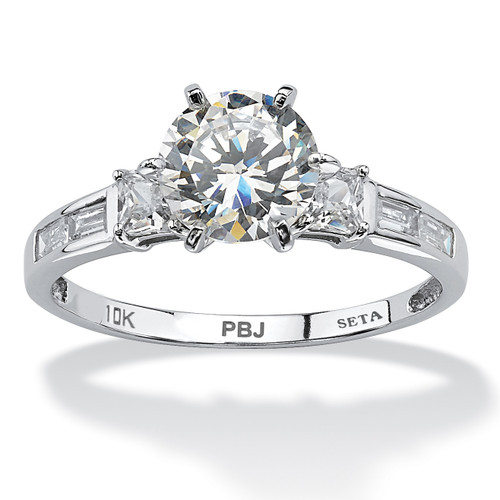2.14 TCW Round Cubic Zirconia and Baguette Accents Ring in 10k White Gold
