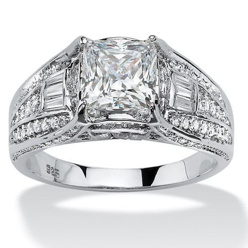 2.38 TCW Cushion-Cut Cubic Zirconia Engagement Ring in Platinum over Sterling Silver