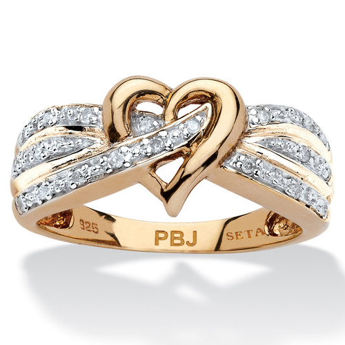 1/10 TCW Round Diamond Crossover Heart Ring in 18k Yellow Gold-plated Sterling Silver