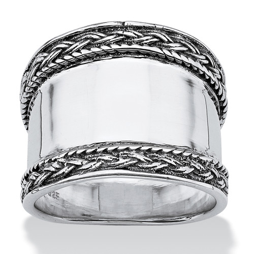 Cigar Band Style Ring with Braided Edge in Sterling Silver