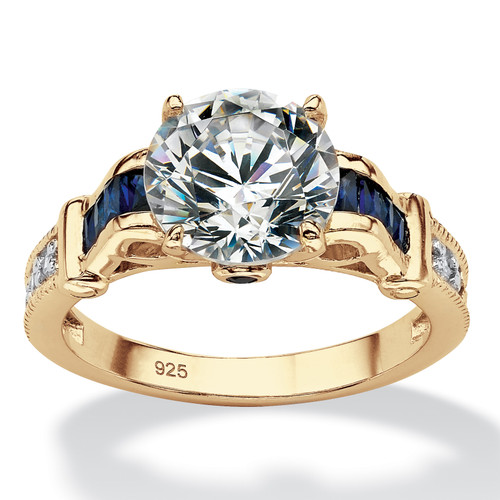 5.01 TCW Round Cubic Zirconia and Created Blue Sapphire Engagement Ring in 14k Gold-plated Sterling Silver