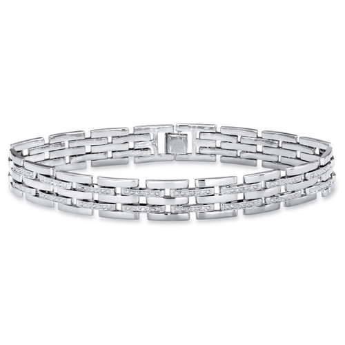 Men's Diamond Accent Bar-Link Bracelet in Silvertone 9"