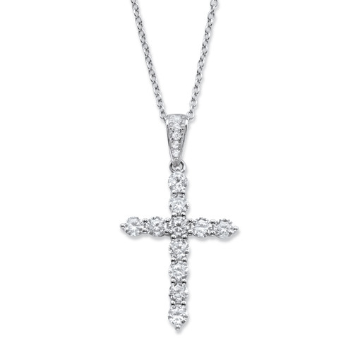 Round Cubic Zirconia Cross Pendant Necklace 1.14 TCW in Sterling Silver 16"-18"