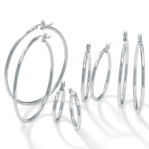 Polished .925 Sterling Silver Hoop Earrings 4-Pair Set (2", 1 1/2", 1 1/4", 3/4")