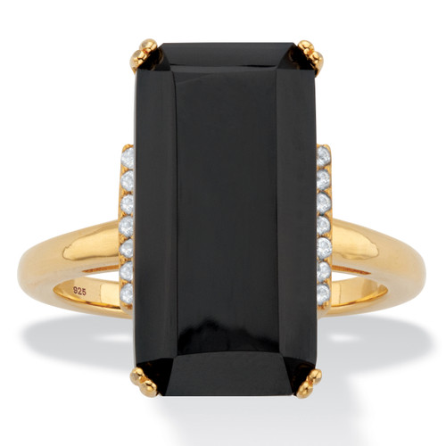 Emerald-Cut Genuine Black Onyx and White Topaz Cocktail Ring .14 TCW 18k Gold-Plated Sterling Silver