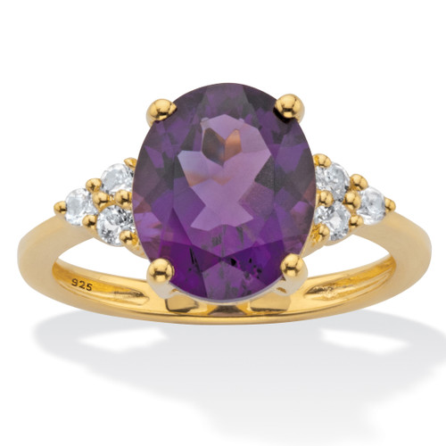 Oval-Cut Purple Amethyst and White Topaz Two Tone Ring 3.44 TCW 14k Gold-Plated Sterling Silver