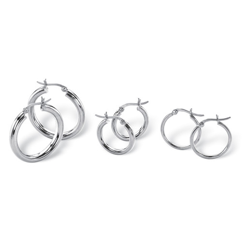 3 Pair Hoop Earrings Set in Sterling Silver (1", 3/4", 1/2")