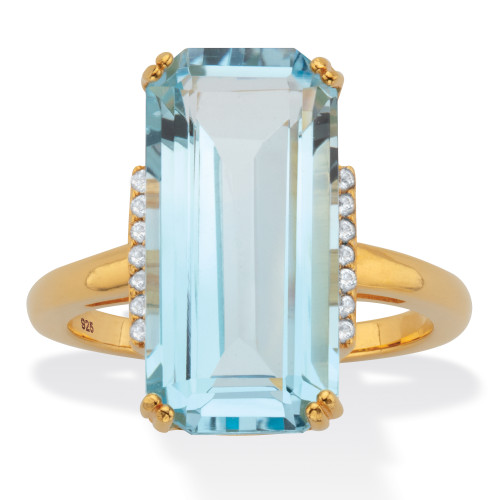 Emerald-Cut Blue and White Topaz Cocktail Ring 14.8 TCW 18k Gold-Plated Sterling Silver