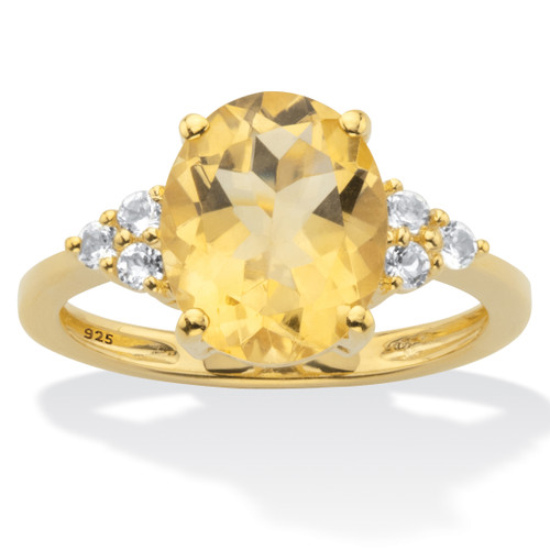 Genuine Yellow Oval Cut Citrine and White Topaz Ring 3.49 T.W. 14k Gold-Plated Sterling Silver