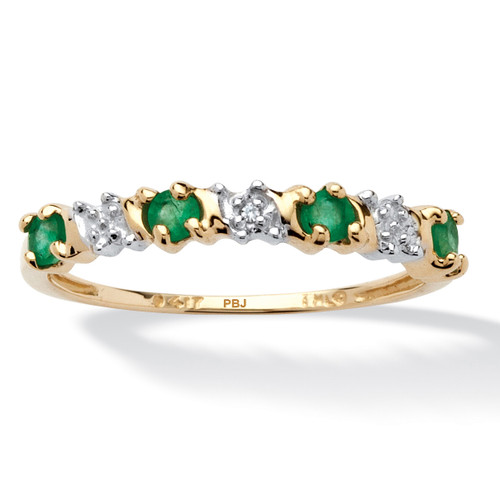 .32 TCW Genuine Round Emerald and Diamond accent Band in 10k Gold