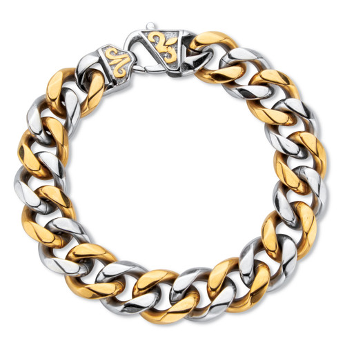 Men's Two-Tone Gold Ion Plated Stainless Steel Curb Link Bracelet 8.5" Length