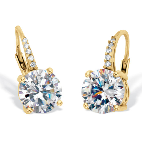 Round Cubic Zirconia Drop Earrings with Round CZ Accents 4.05 TCW Two Tone 18k Gold-plated Sterling Silver