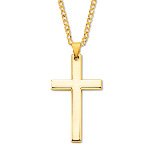 Men's Cross Pendant in Gold-Ion Plated Stainless Steel with Chain 24"