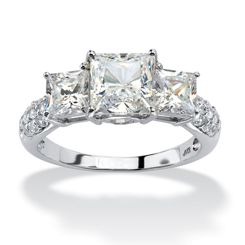 3.06 TCW Princess-Cut Cubic Zirconia Engagement Anniversary Ring in Solid 10k White Gold