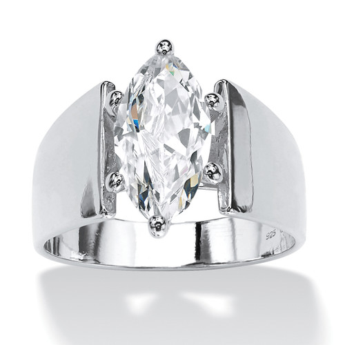 Marquise-Cut Cubic Zirconia Solitaire Wide Band Ring 2.48 TCW in Sterling Silver