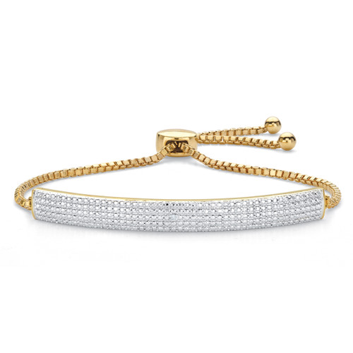 Diamond Accent Bar 18k Gold-Plated Adjustable Drawstring Bolo Bracelet 9"