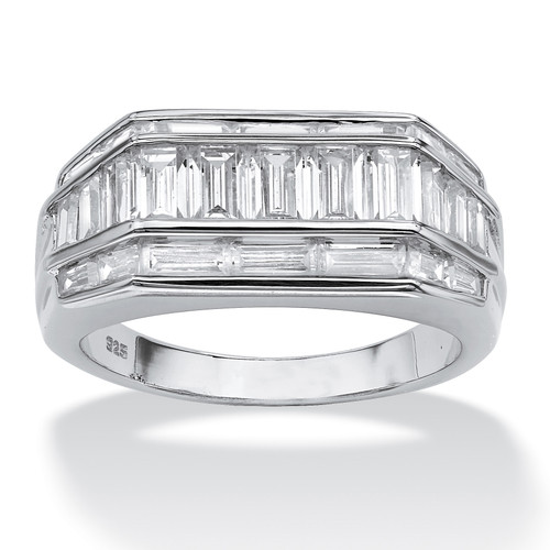 Men's 4.28 TCW Baguette Cut Cubic Zirconia Platinum-plated Sterling Silver Classic Ring